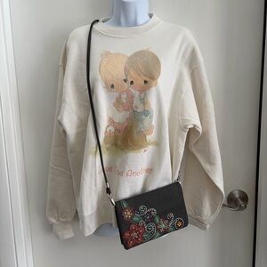 American Bling Gray Purse boho floral Crossbody Bag / Wrislet Bag